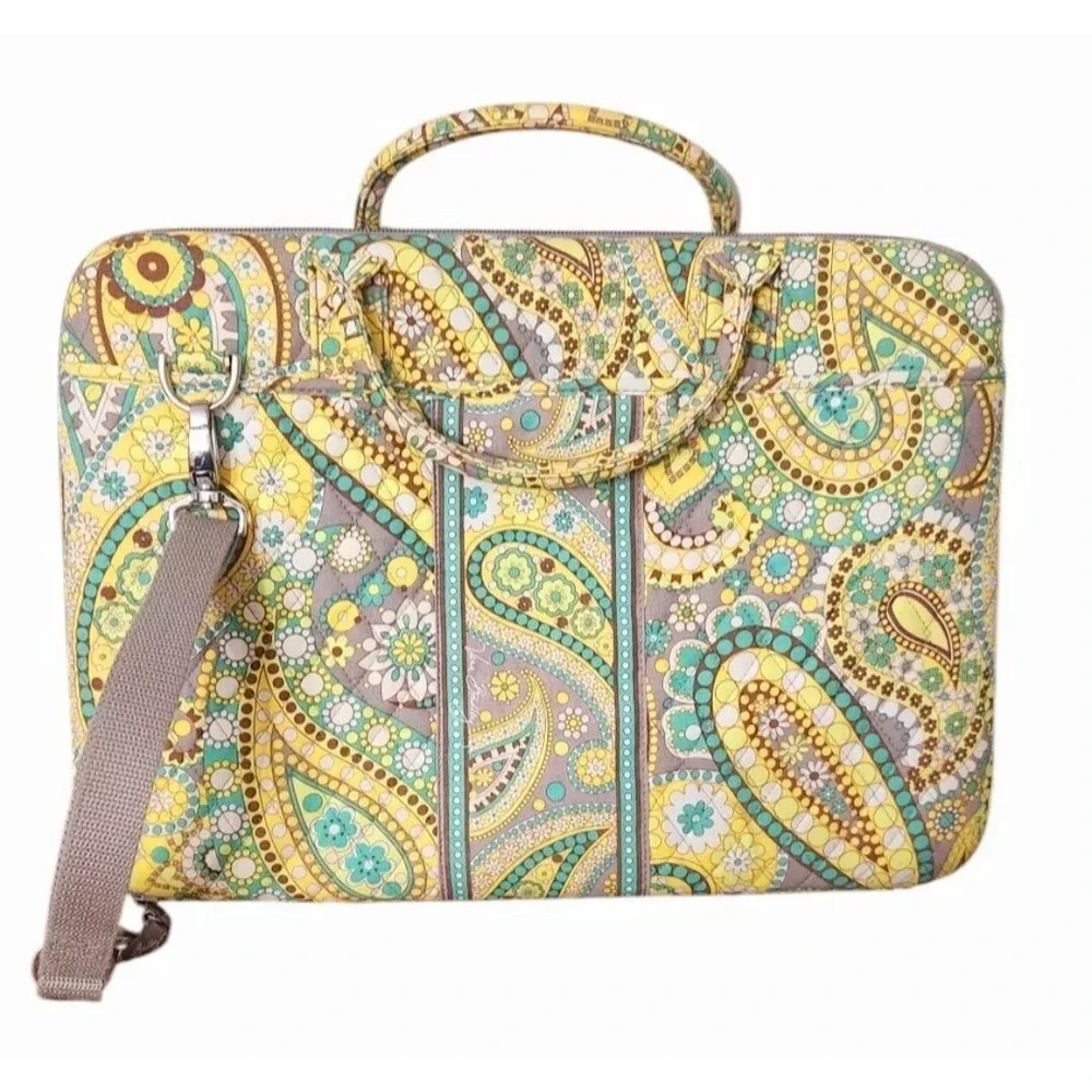 Vera Bradley Laptop Hardshell Quilted Crossbody Bag‎ Yellow Turquoise Paisley
